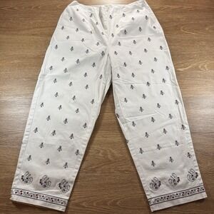 Talbots Women's Ivory Embroidered Capri Pants Stretch Floral Paisley Size 14